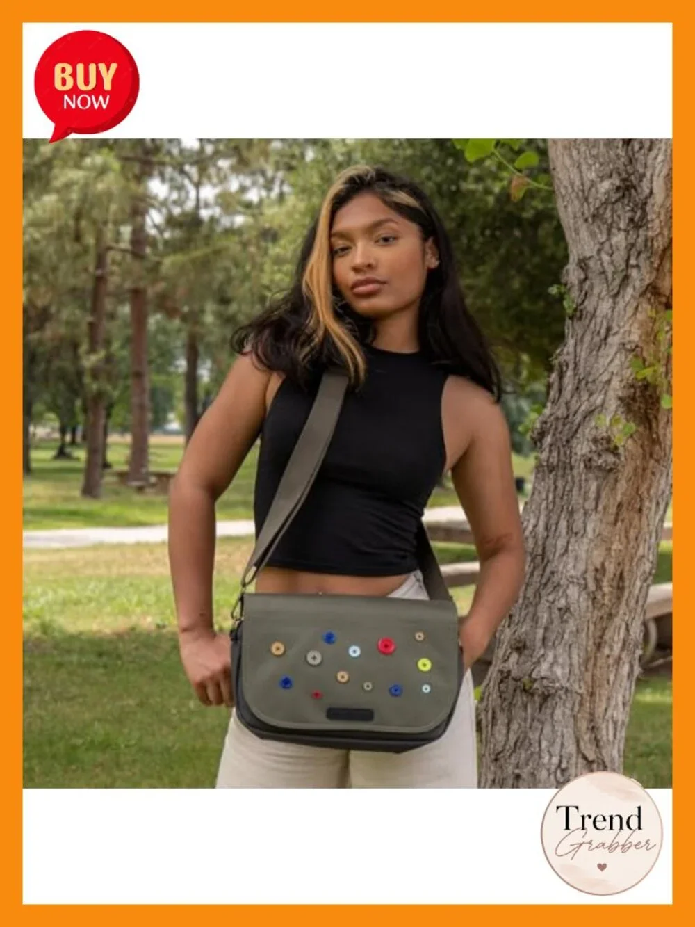 Water-Resistant Messenger Crossbody Bag with Carbon Lining, Adjustable Strap,